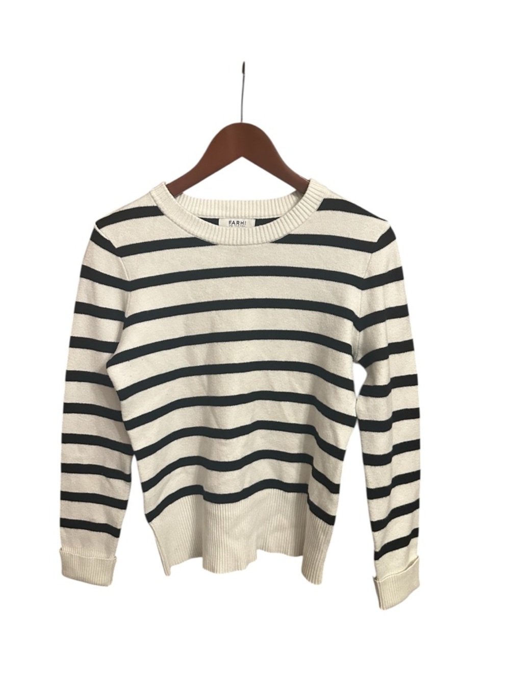 Farhi by Nicole Farhi Sweater Viscose Striped Preppy Crew Neck Small Minimalist